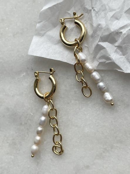 картинка Серьги с подвесом "Жемчуг и цепь"