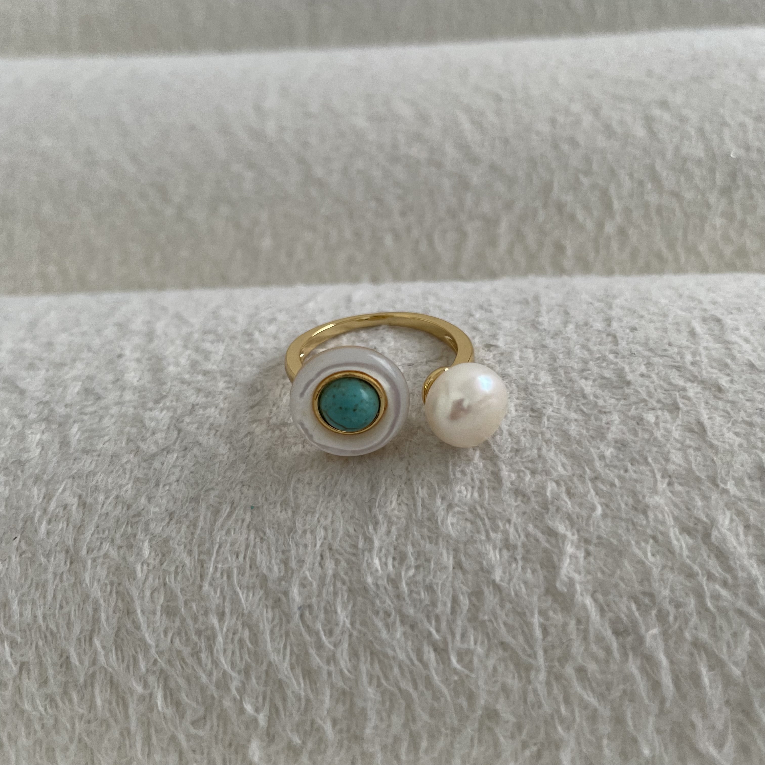 картинка Кольцо "Жемчуг и бирюза"