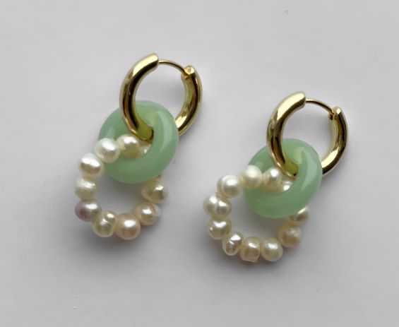 картинка Серьги "Жемчуг и нефрит"