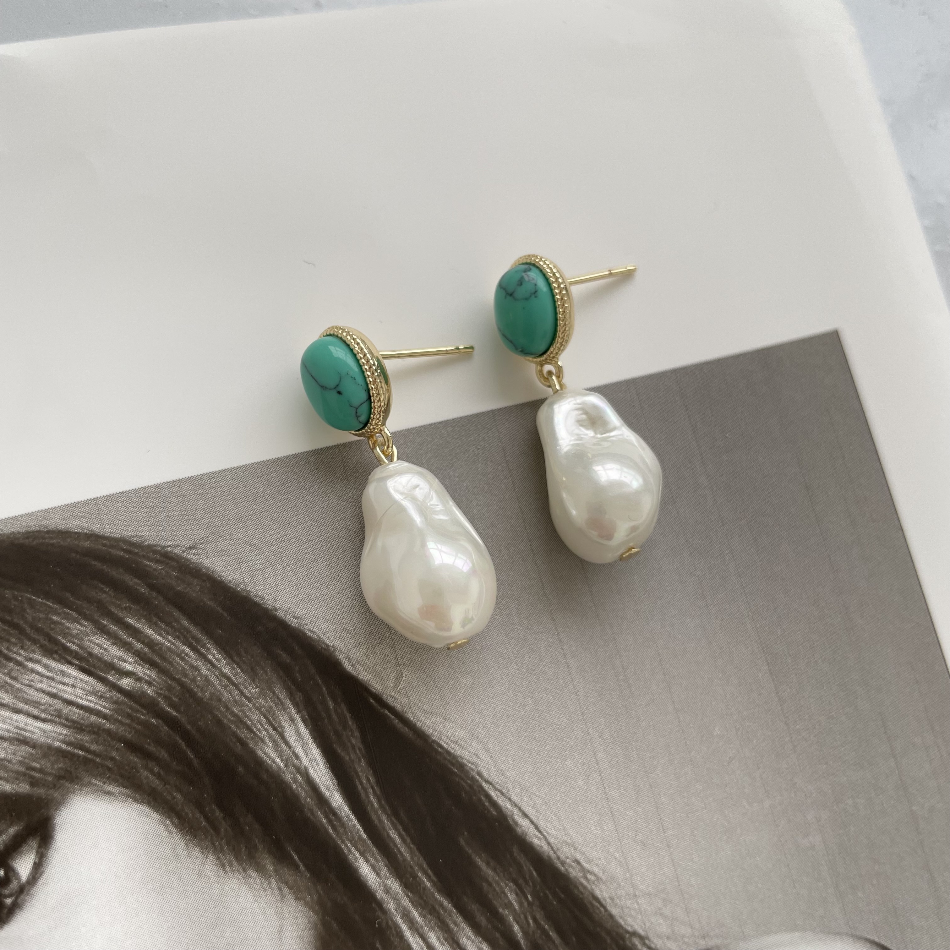 картинка Серьги "Бирюза и жемчуг"