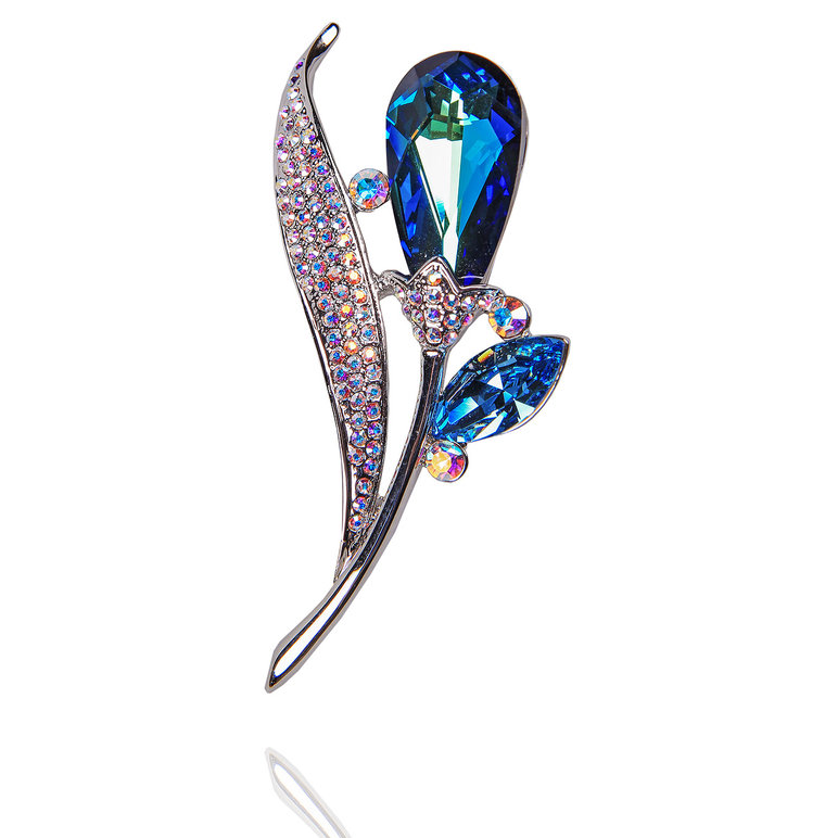 картинка Брошь "бутон" с голубыми кристаллами Swarovski